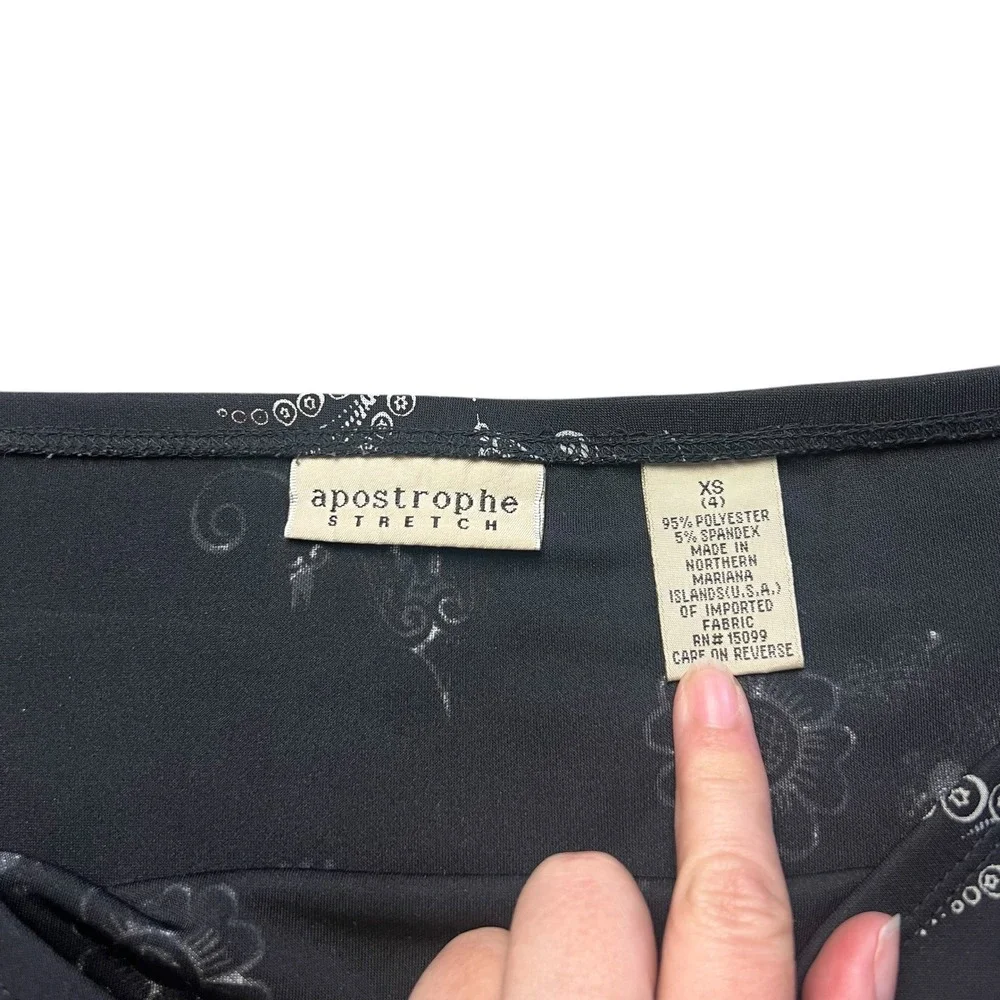 Y2K midi skirt Apostrophe Stretch Black Paisley‎ Floral Vintage Womens XS 4